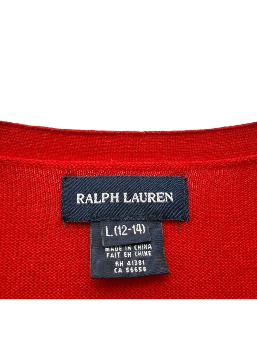RALPH LAUREN Girls Cardigan Sweater Red Size Large 12-14 Cotton Preppy V-neck